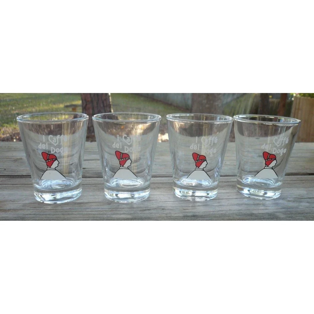 Vintage Caffe Del Doge Venice Set of 4 Espresso Shot Glasses 2.5oz Italy